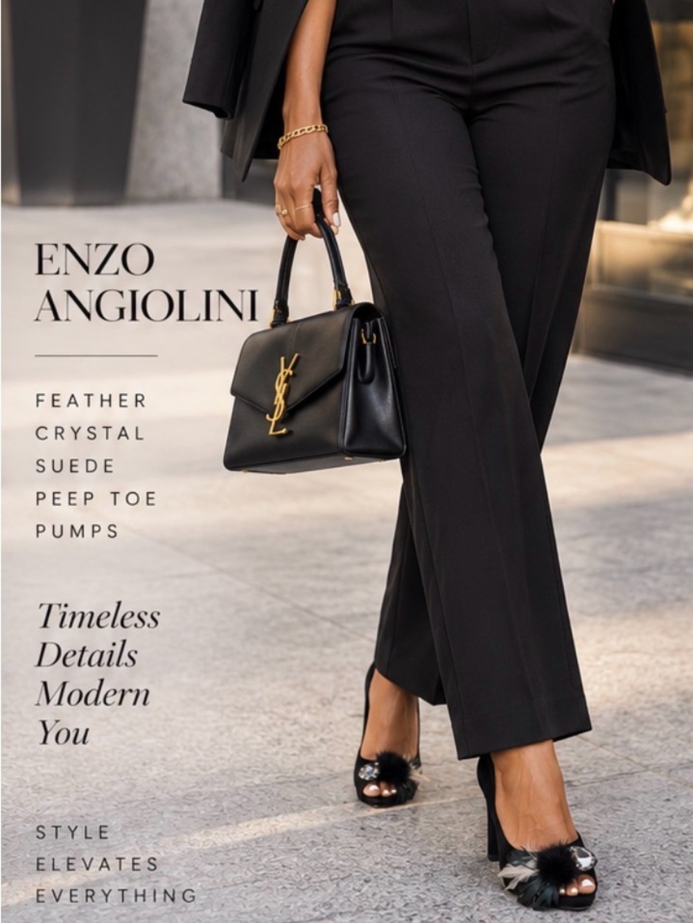 Enzo Angiolini Black Suede Embellished Pumps โข Feather & Crystal โข Size 8M - Picture 3 of 11